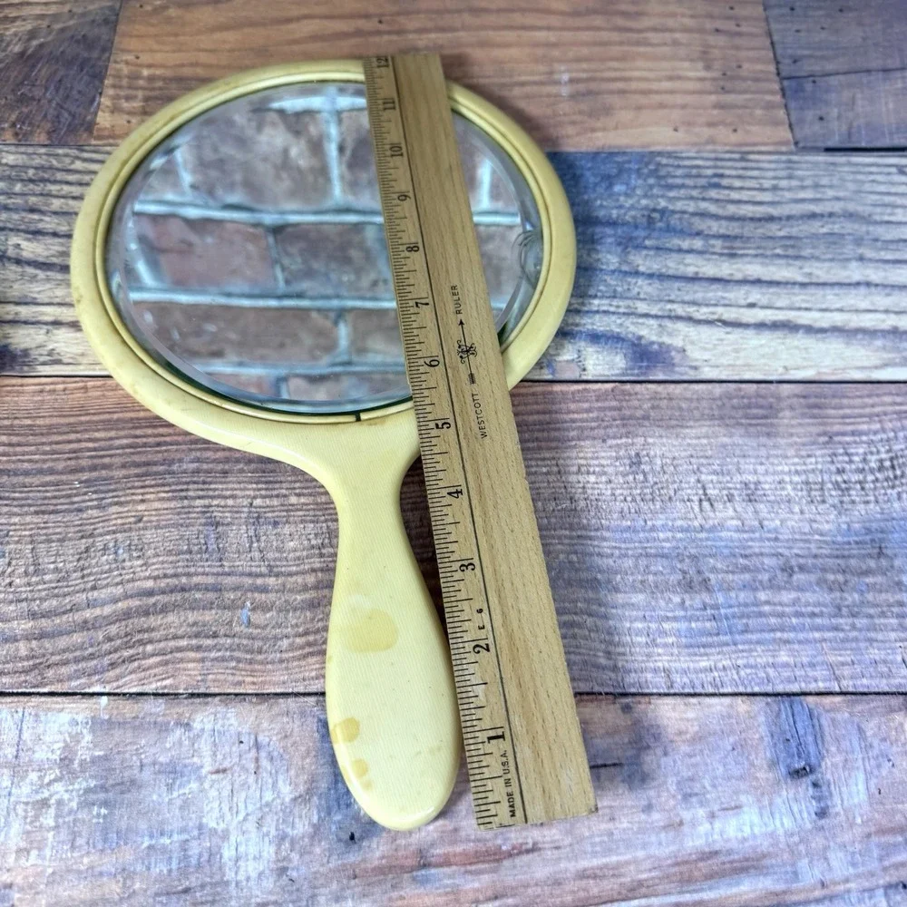 Vtg Vanity Set Mirror Brush Bakelite Celluloid‎ 1920's Natural Bristles Antique